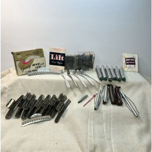 Lot of VTG Aluminum Metal Hair Rollers Perm Curlers Clips claw clips Goody